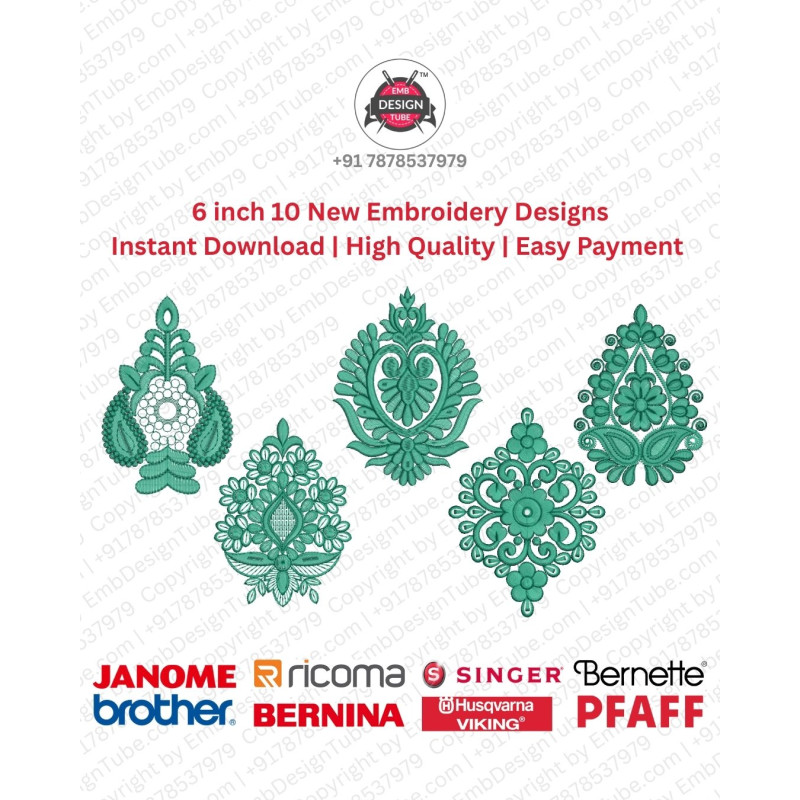 6 Inch Ornamental Foliage Crest Motif 10 Embroidery Designs Set