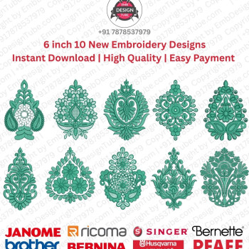 6 Inch Ornamental Foliage Crest Motif 10 Embroidery Designs Set