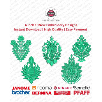 10 Indian Ethnic Crest 4 Inch Floral Motif Embroidery Pack