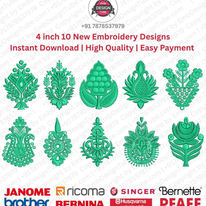 10 Indian Ethnic Crest 4 Inch Floral Motif Embroidery Pack