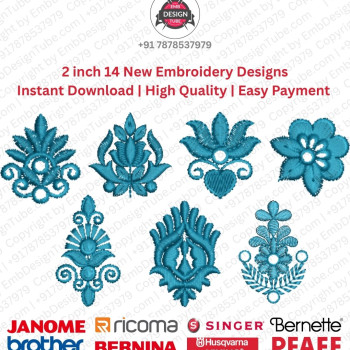 2 Inch 14 Delicate Floral & Foliage Embroidery Designs Set