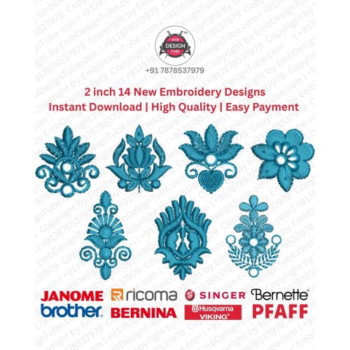 2 Inch 14 Delicate Floral & Foliage Embroidery Designs Set