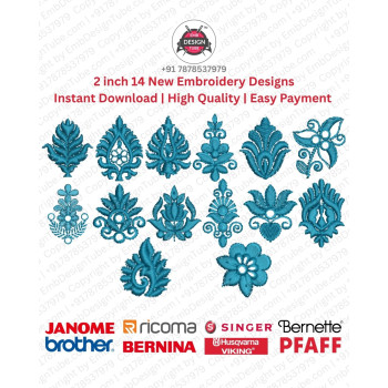 2 Inch 14 Delicate Floral & Foliage Embroidery Designs Set