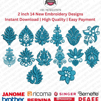 2 Inch 14 Delicate Floral & Foliage Embroidery Designs Set