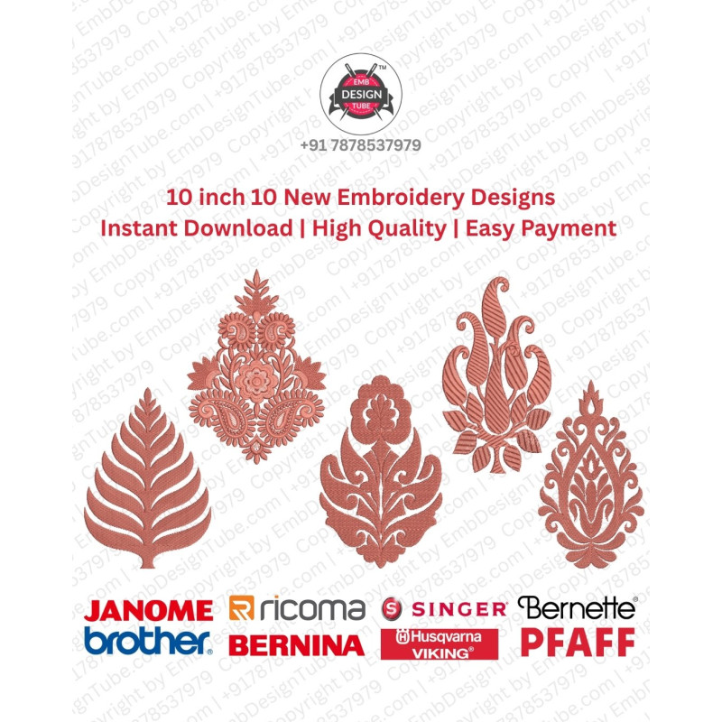 10 Inch Indian Ornamental Crest 10 Leaf Embroidery Designs Set