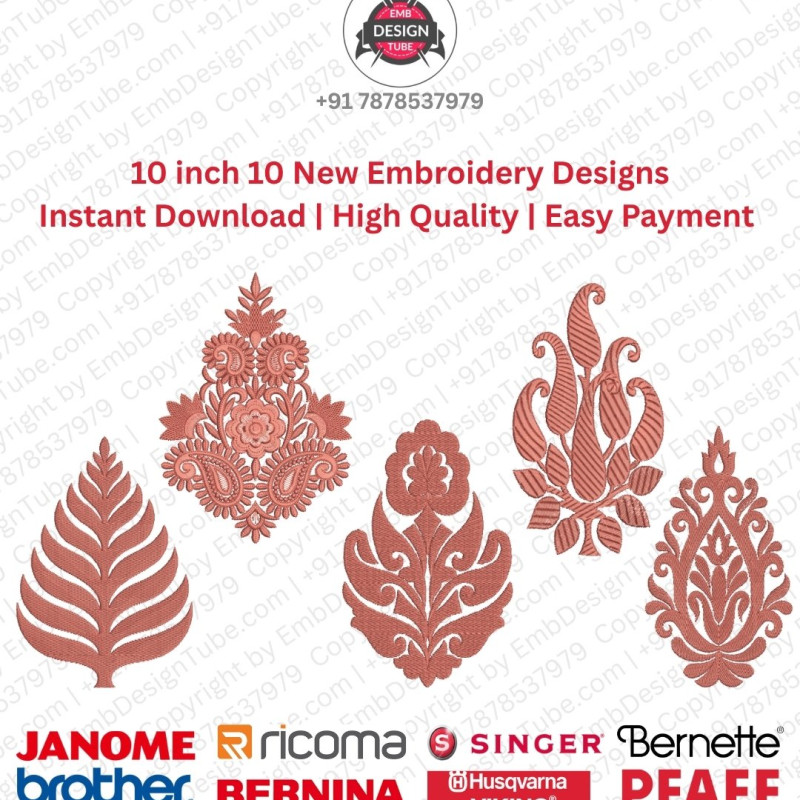10 Inch Indian Ornamental Crest 10 Leaf Embroidery Designs Set