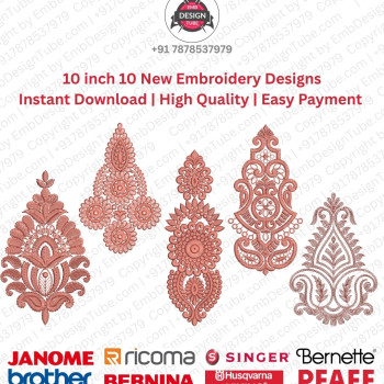 10 Inch Indian Ornamental Crest 10 Leaf Embroidery Designs Set
