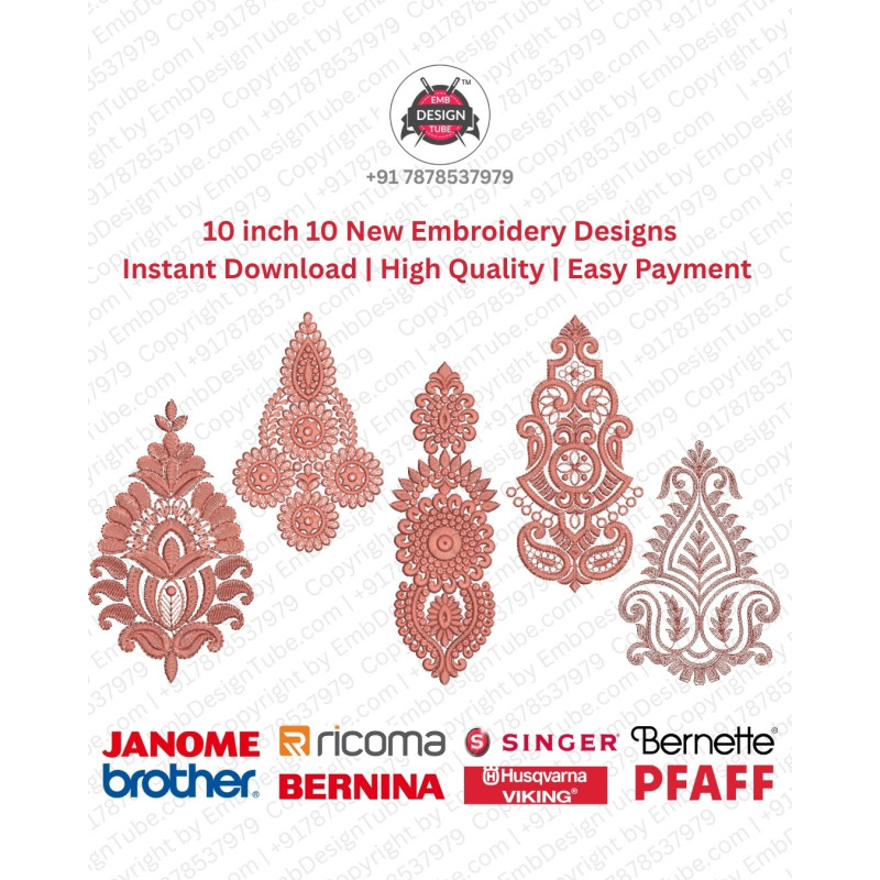 10 Inch Indian Ornamental Crest 10 Leaf Embroidery Designs Set