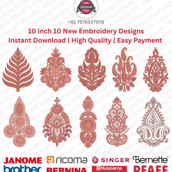 10 Inch Indian Ornamental Crest 10 Leaf Embroidery Designs Set