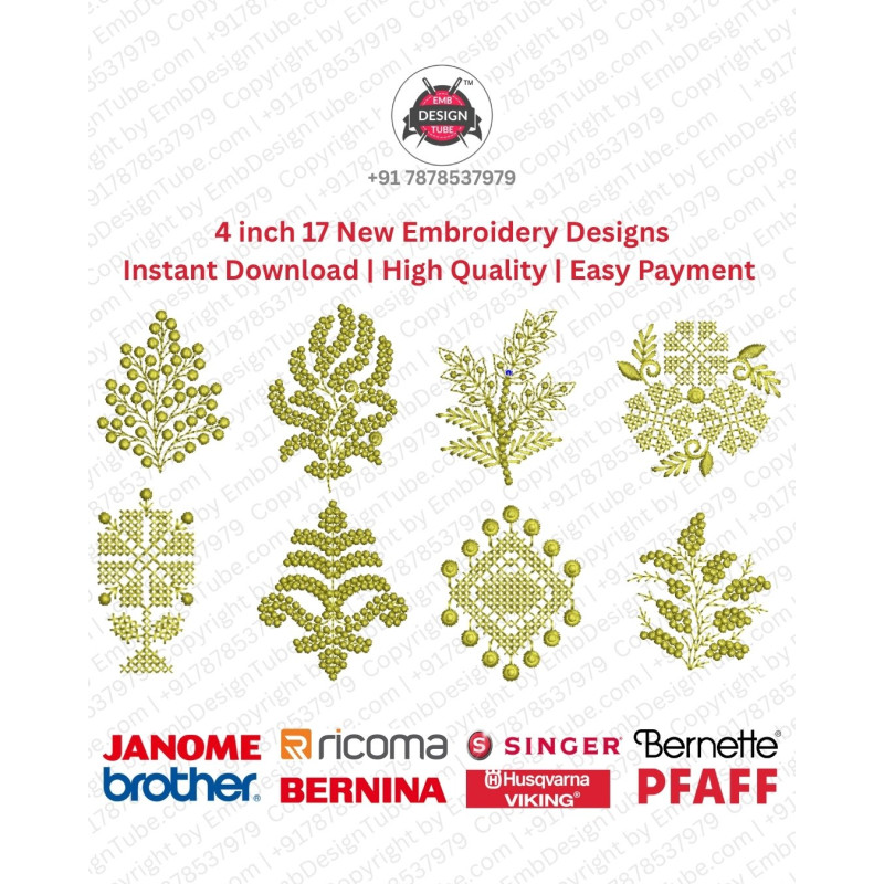 17 Floral Foliage & Geometric Motif Embroidery 4 Inch Pack 