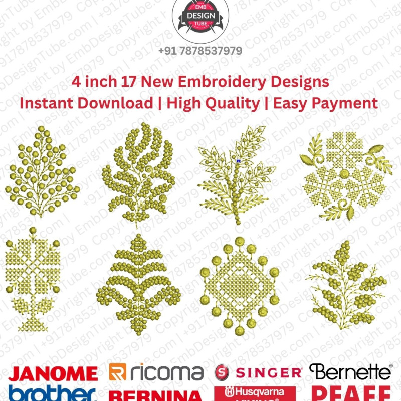 17 Floral Foliage & Geometric Motif Embroidery 4 Inch Pack 