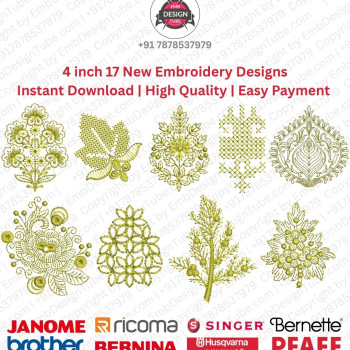 17 Floral Foliage & Geometric Motif Embroidery 4 Inch Pack 
