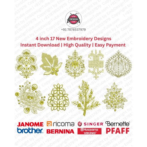 17 Floral Foliage & Geometric Motif Embroidery 4 Inch Pack 
