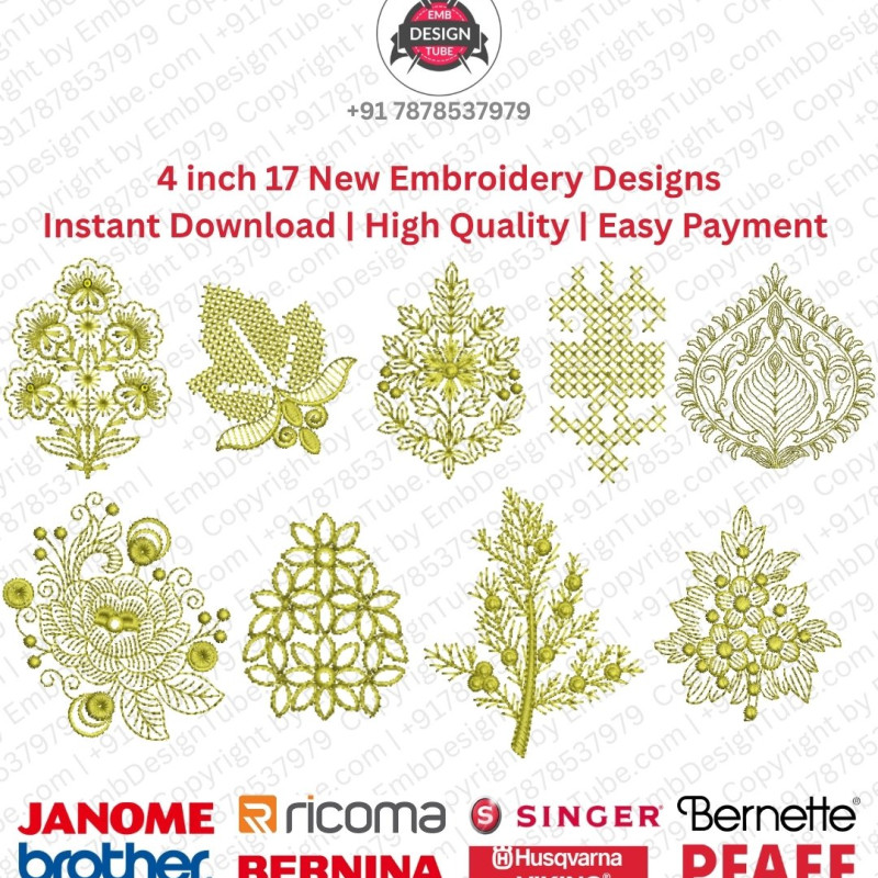 17 Floral Foliage & Geometric Motif Embroidery 4 Inch Pack 