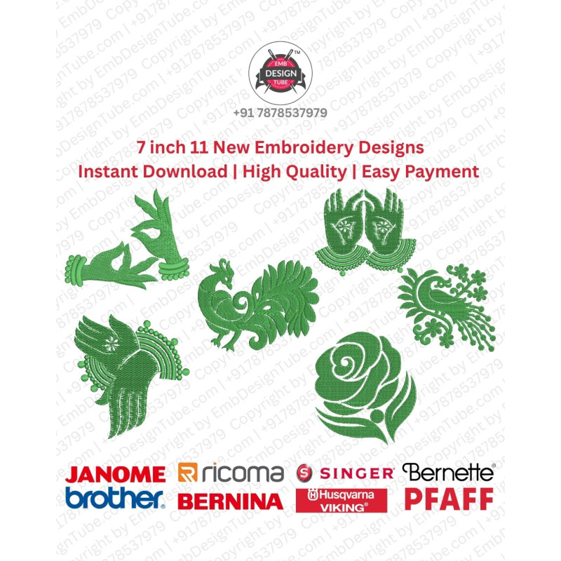 11 Indian Mehendi Folk Art 7 Inch Doodle Embroidery Pack