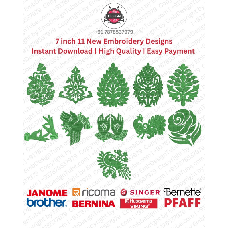 11 Indian Mehendi Folk Art 7 Inch Doodle Embroidery Pack