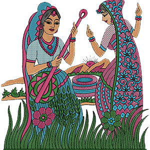 Woman Art Embroidery Design Playing Guitar 14094