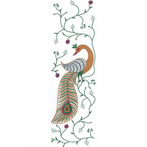 Elegant Peacock Vine Border Embroidery Design