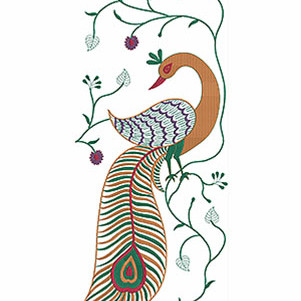 Elegant Peacock Vine Border Embroidery Design