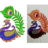 Stylized Mythic Peacock and Scrolling Feather