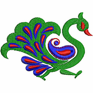Stylized Paisley Peacock Embroidery Design