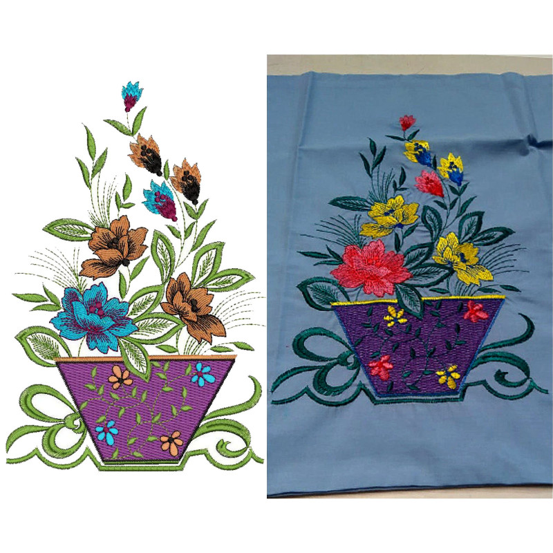 Flower Bucket Embroidery Design