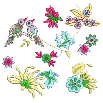 Bird Sequins With Flat Allover Embroidery Design 24926