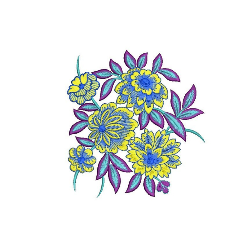 Large Vibrant Botanical Embroidery Design (2 Colors, 18cm x 16.7cm)