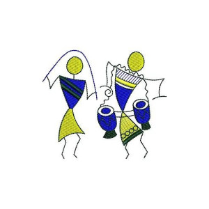 Indian Folk Warli Musicians Applique Design 16933