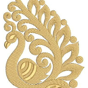 Golden Ornate Peacock Motif Embroidery Design