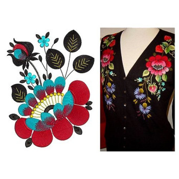 Pink Lotus Flower And Leaves Embroidery 21239