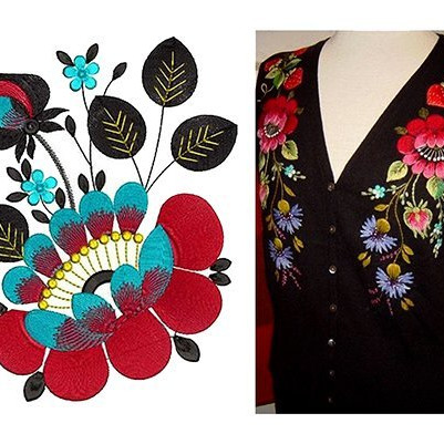 Pink Lotus Flower And Leaves Embroidery 21239