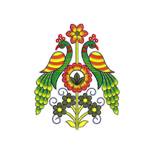Madhubani Peacock Floral Motif Embroidery Design