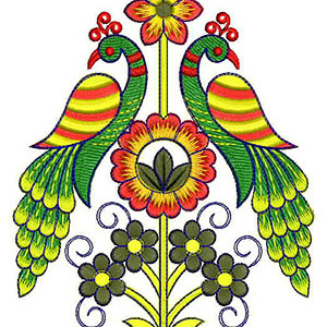 Madhubani Peacock Floral Motif Embroidery Design