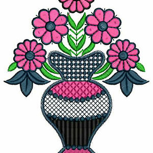 Flower Vase Applique Embroidery Design 23944
