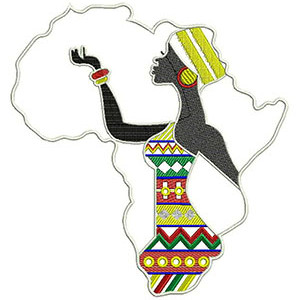 African Lady On Map Applique Design In Embroidery