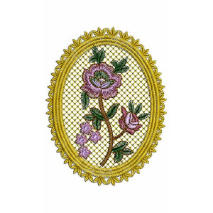Rose Flower In Gridded Oval Applique Embroidery Design 24527
