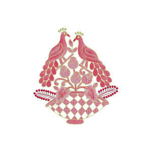 Elegant Twin Peacock Floral Embroidery Design