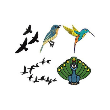 Bird Motif & Flock Embroidery Design Set