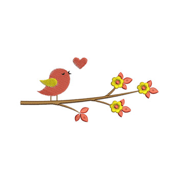 Bird With Branch Embroidery