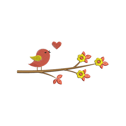 Bird With Branch Embroidery