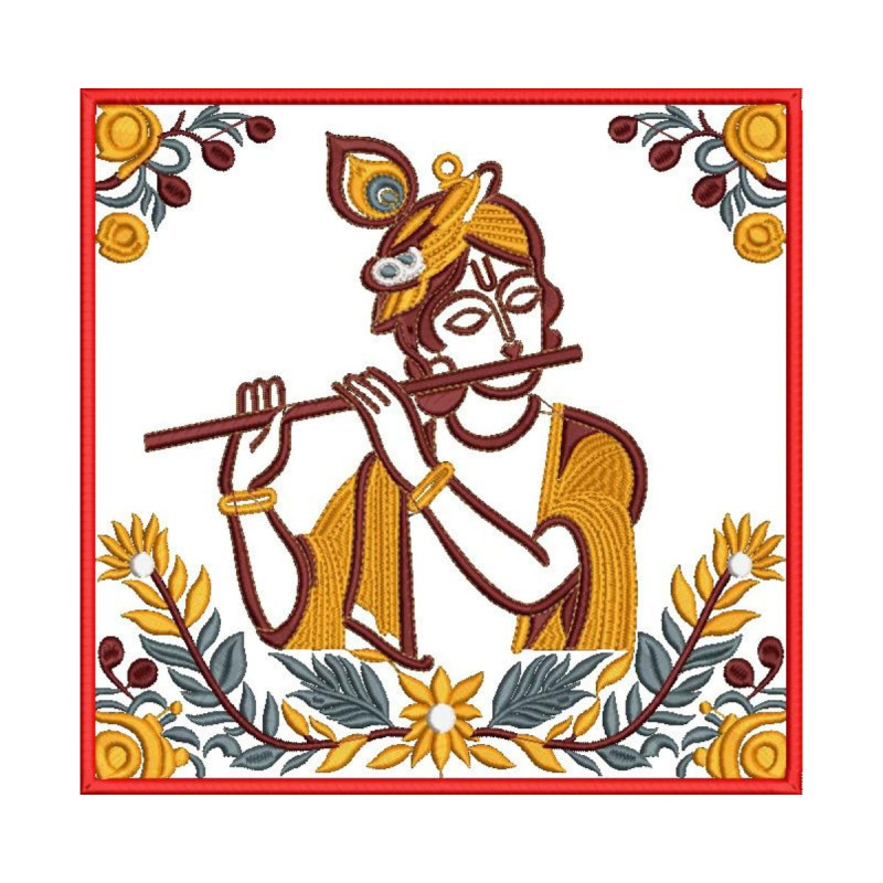 Charming Little Kanha Ji Embroidery Design (6 Colors, 22.7cm x 23.2cm)