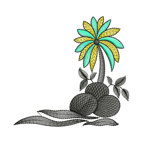Coconut Tree Embroidery For Beach Tshirts
