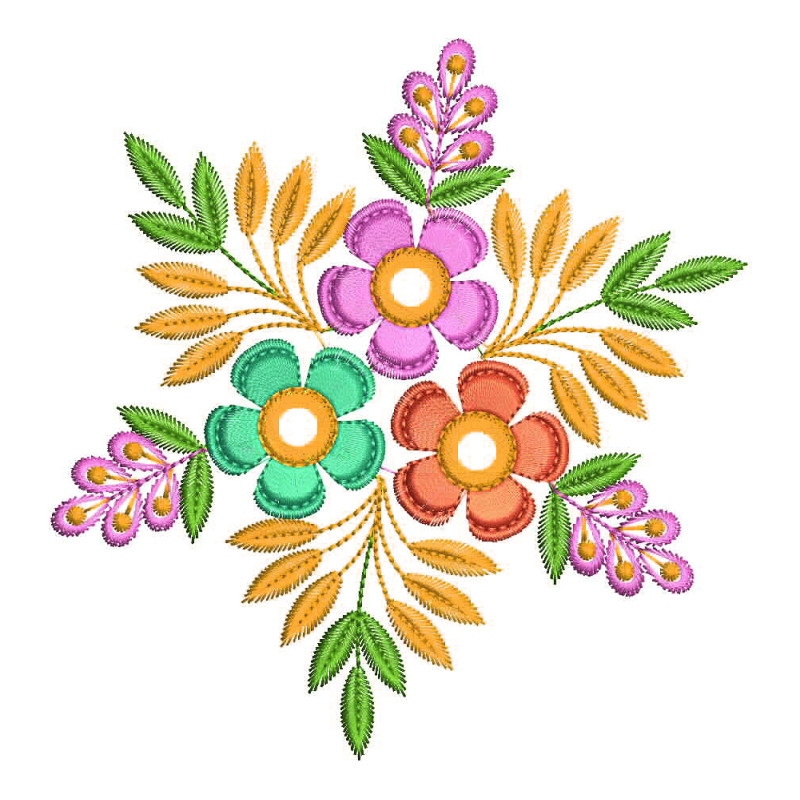 Colour Flowers Embroidery Design