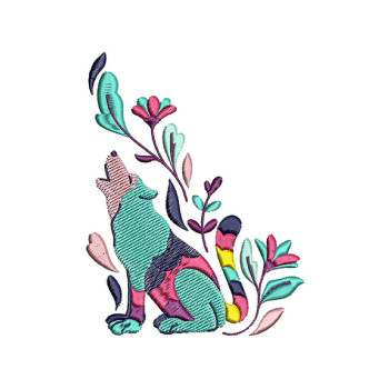 Colourful Wolf Embroidery Design