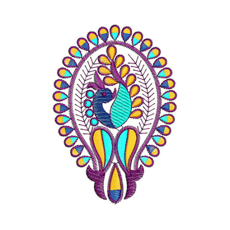 Elegant Peacock Paisley Embroidery Design