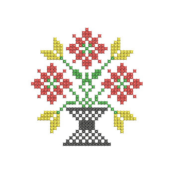 Cross Stitch Flower Pot Embroidery