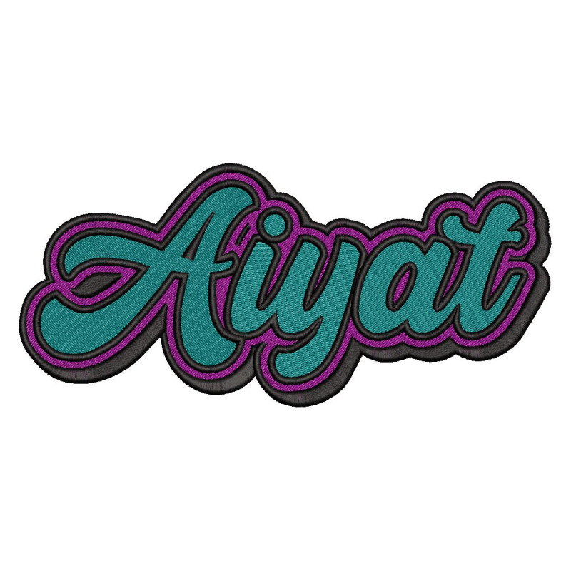 Elegant "Aiyat" Text Embroidery Design (Horizontal, 3 Colors, 9.1cm x 20cm)