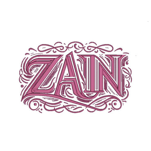 Bold "Zain" Letter Embroidery Design (Large, Single Color, 16.9cm x 26.8cm)