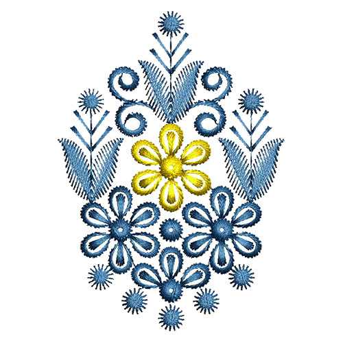 Embroidery Motif With Flowers And Leaves